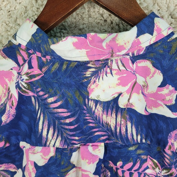 Oak Hill Shirt Mens Size 3XLT Big Tall Blue Pink Hawaiian Floral Hibiscus Button - Picture 9 of 10